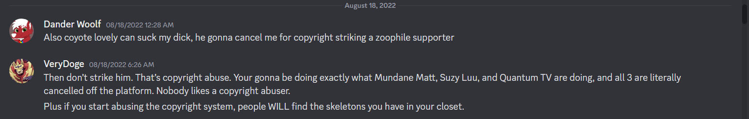 Threatening to re-instate the false copyright strike. (3)