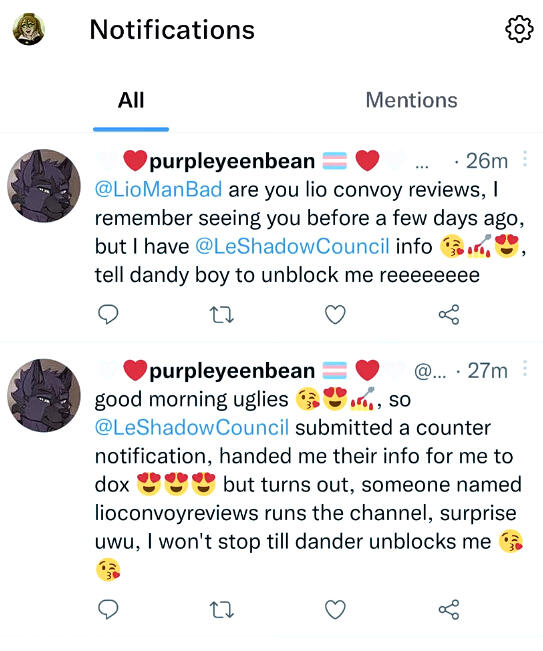 Him talking under "purpleyeenba"